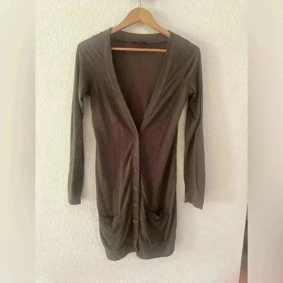 Shulami size small long lightweight sweater office preppy button up brown casual - Picture 1 of 5